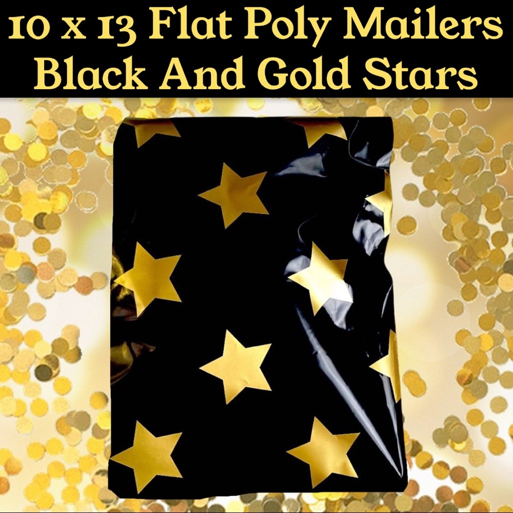 25 10X13 Black Gold Star Poly Mailers PRICE FIRM - Picture 3 of 4